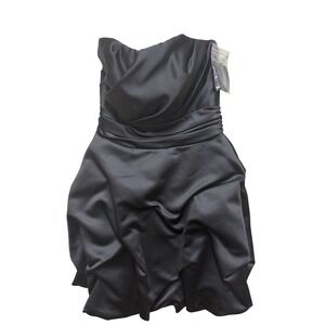 David's Bridal Black Satin Strapless Bubble Hem Cocktail Dress 84091D Womens 4